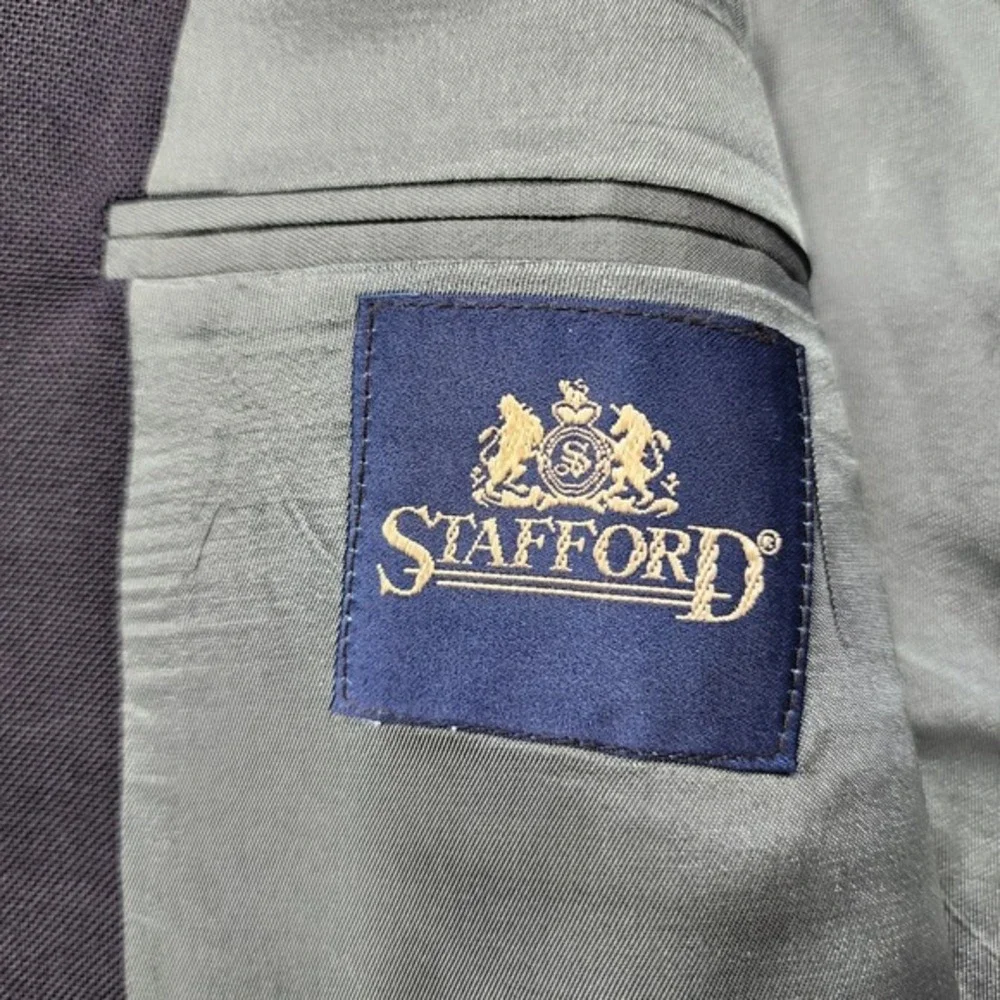 Vintage Stafford Blazer Mens 43R‎ Blue Hopsack Gold Button Sport Coat Jacket